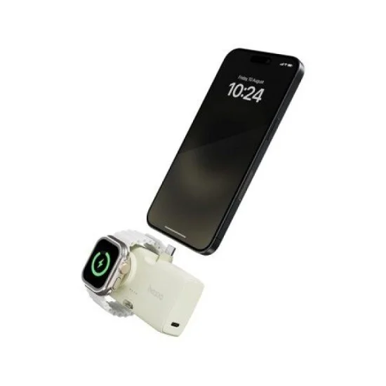 bazic gopower koda, 2in1 5000mah foldable usb-c / lightning pin powerbank with apple watch charger - pistachio